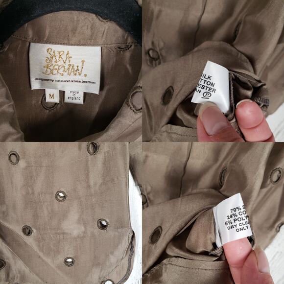 Sara Berman 70% Silk Brown Long Sleeve Cut-Out Shirt Women's Size Medium - Picture 7 of 12